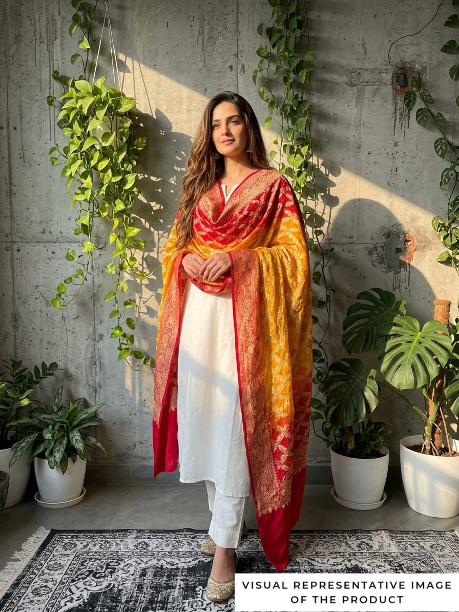 Sahiba - Red & Yellow Bandhani Banarasi Dupatta