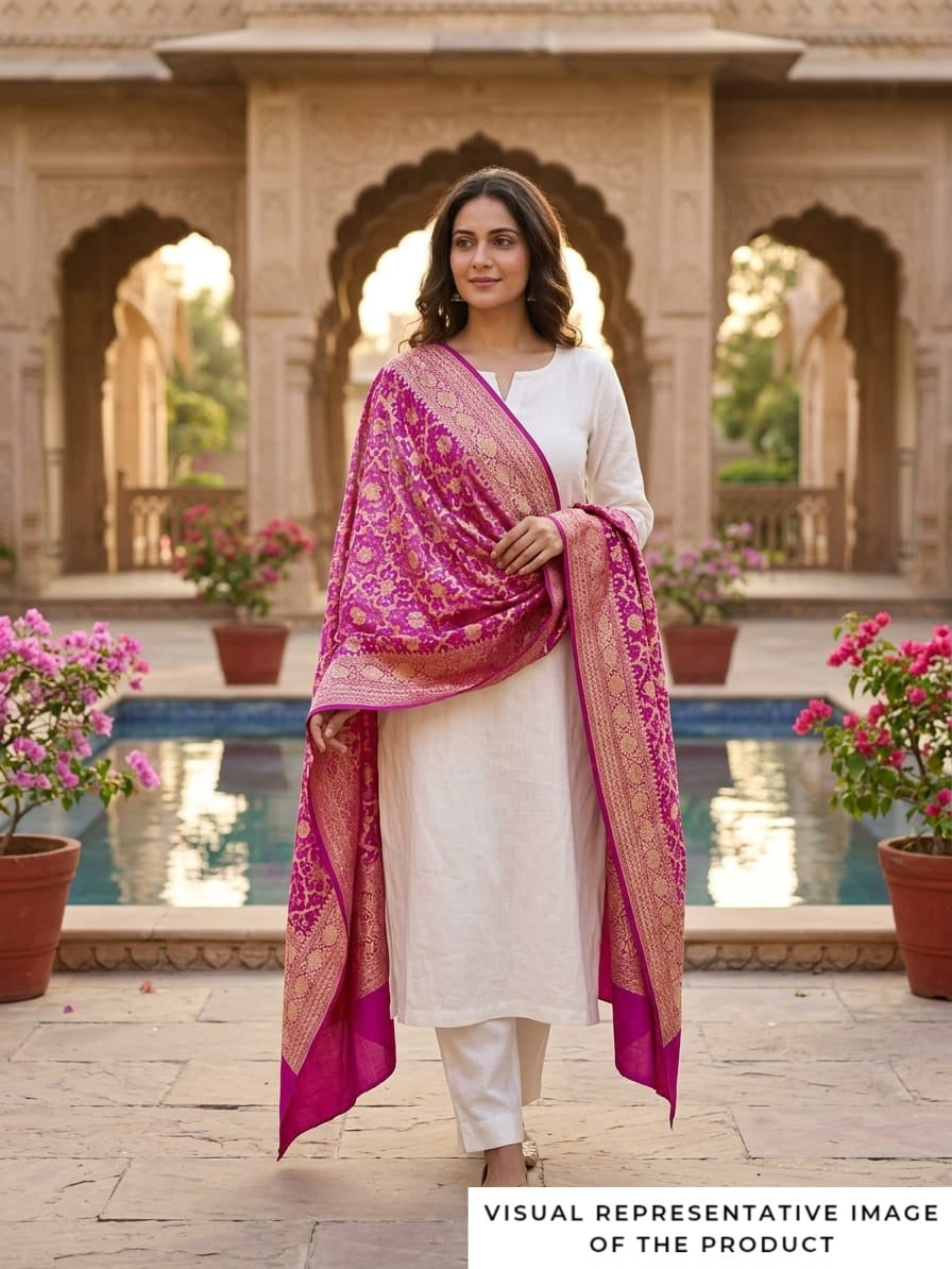 Inaaya - Magenta Shaded Bandhani Banarasi Dupatta