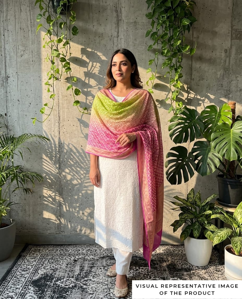 Barkha - Lilac & Green Bandhani Banarasi Dupatta