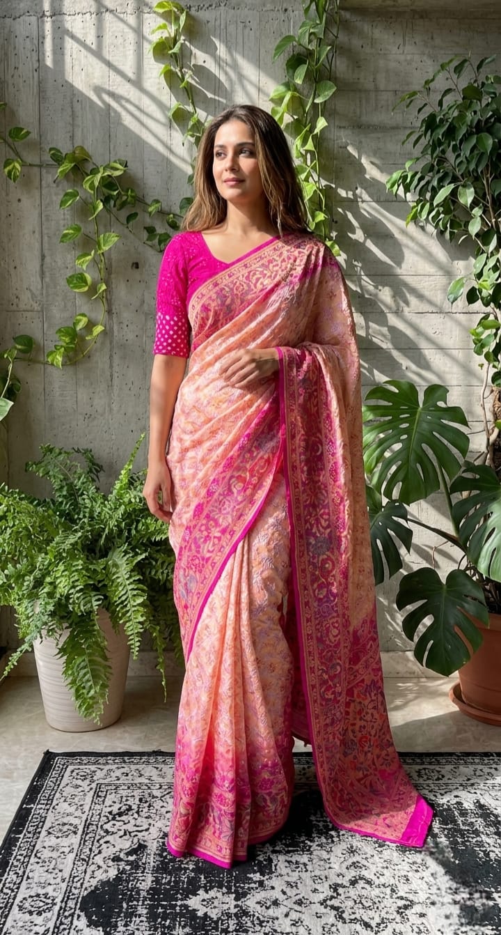 Hetvi - Pink & Peach Meenakari Tilfi Saree