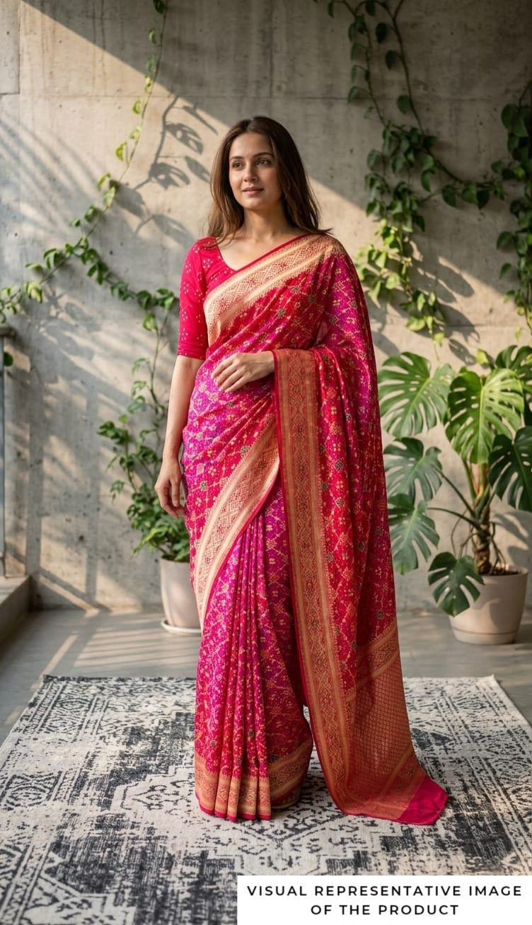 Saira - Red & Pink Meenakari Bandhani Saree