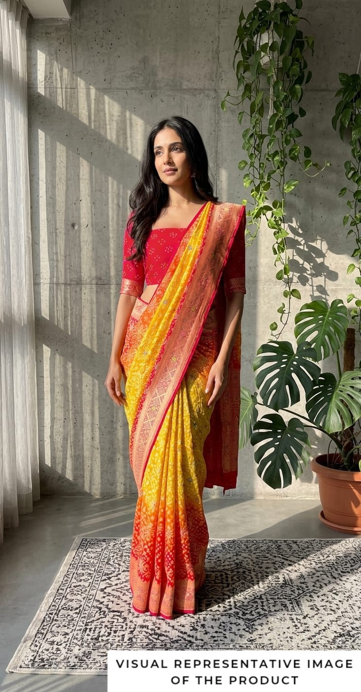 Tanvi - Red & Yellow Meenakari Bandhani Saree