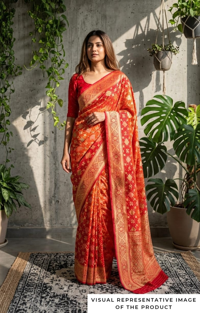 Khyati - Red & Orange Meenakari Bandhani Saree