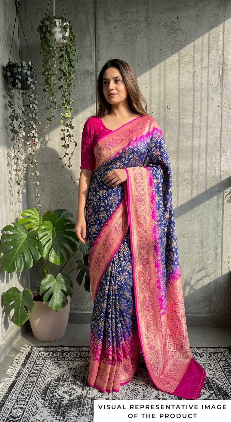 Aashita - Pink & Blue Meenakari Bandhani Saree