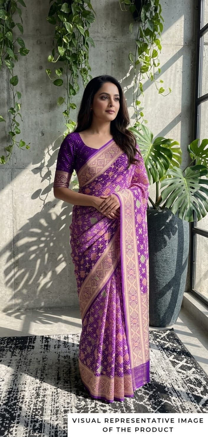 Karnika - Purple Shaded Meenakari Bandhani Saree