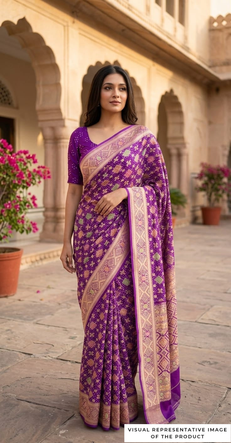 Shubha - Purple Meenakari Bandhani Saree