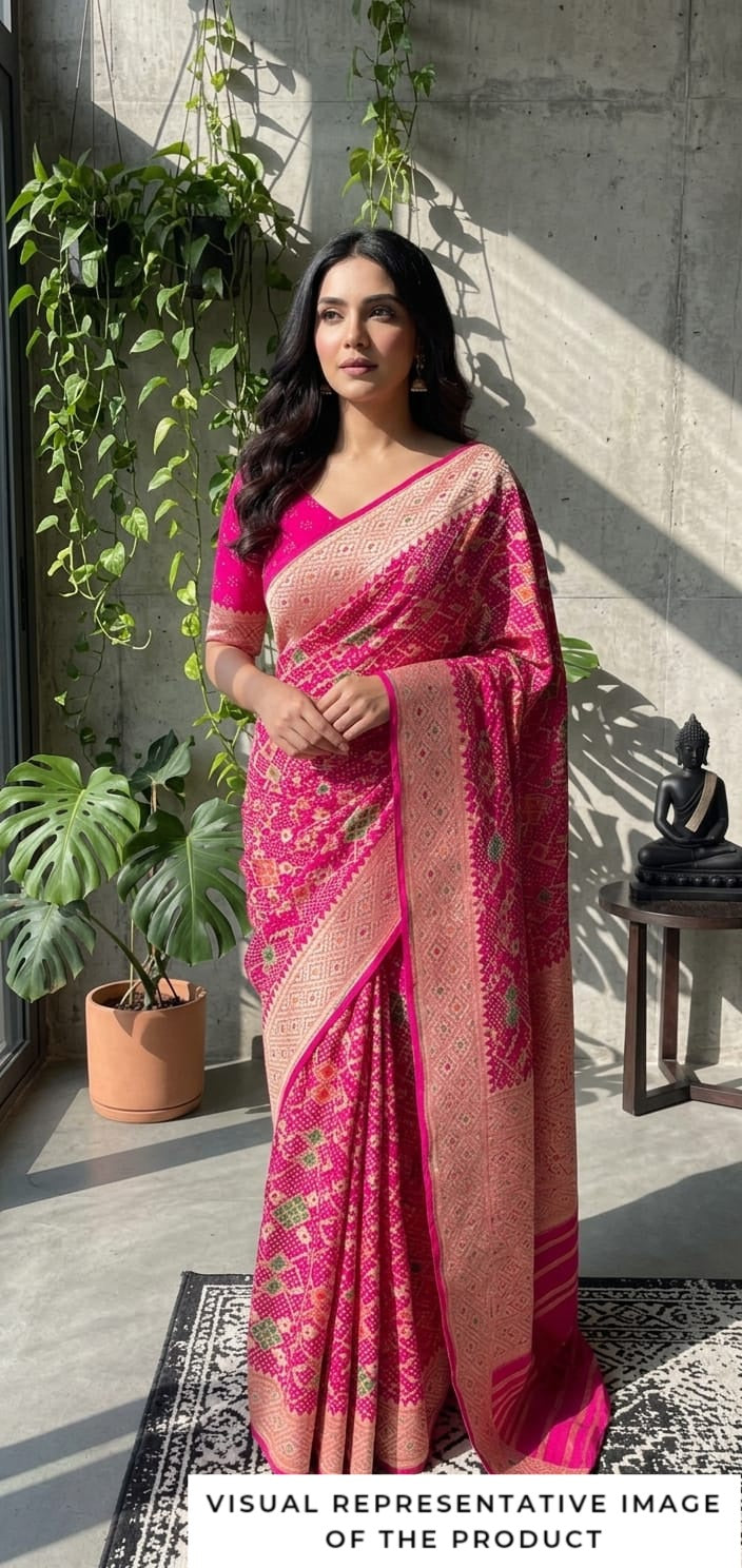 Revathi - Pink Meenakari Bandhani Saree