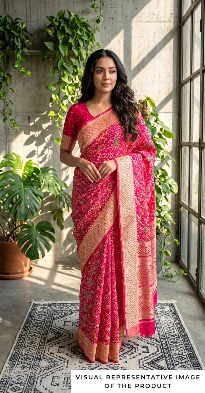 Sanjana - Rose Pink Meenakari Bandhani Saree