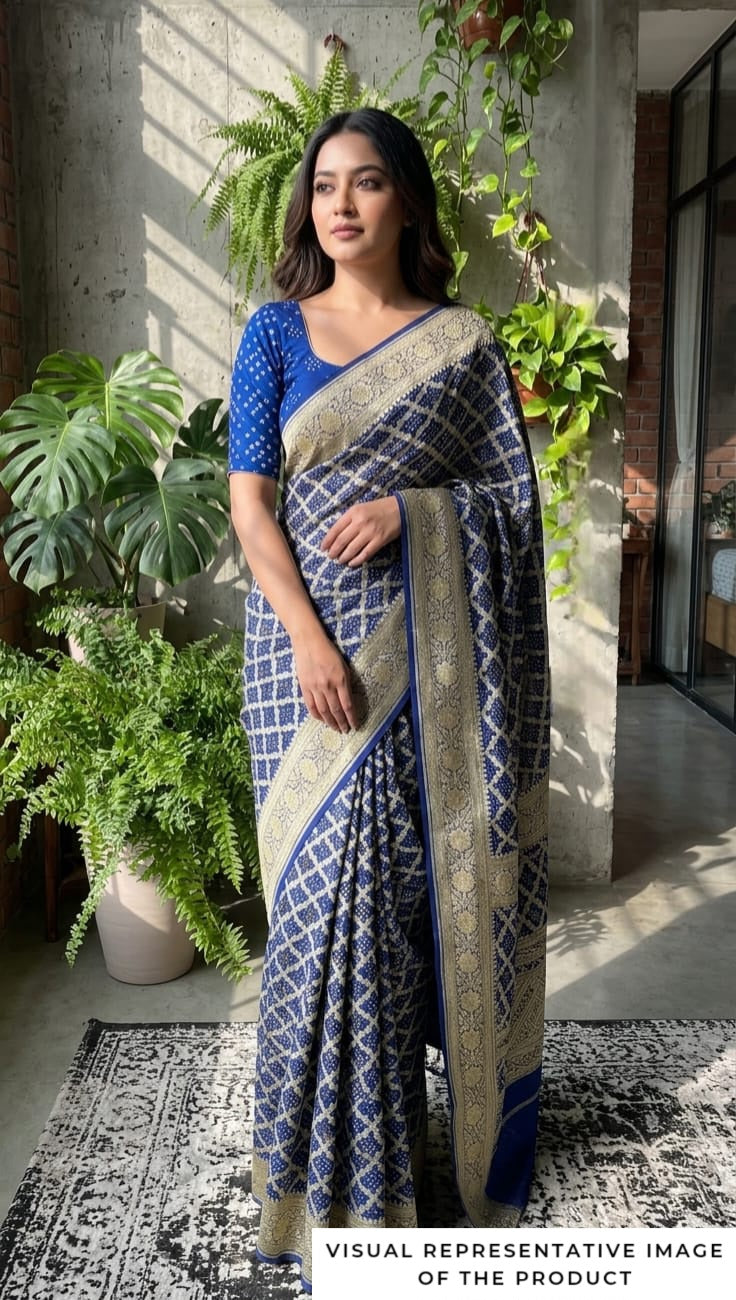 Aanya - Blue Bandhani Banarasi Saree