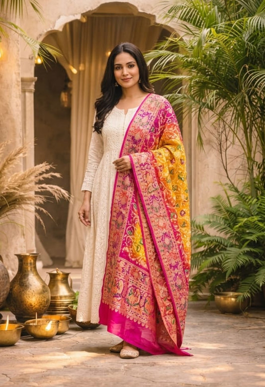 Ikshita - Pink & Yellow Meenakari Tilfi Dupatta