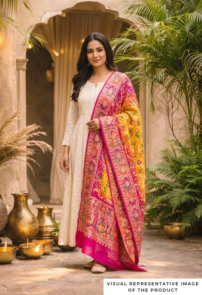 Ikshita - Pink & Yellow Meenakari Tilfi Dupatta