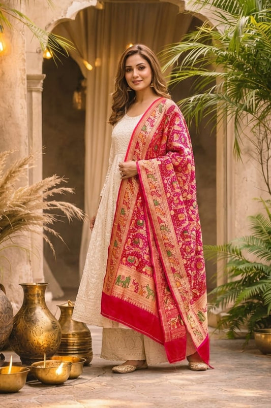 Anvika - Red & Pink Meenakari Tilfi Dupatta