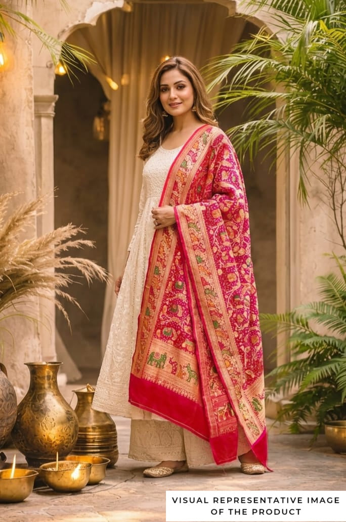 Anvika - Red & Pink Meenakari Tilfi Dupatta