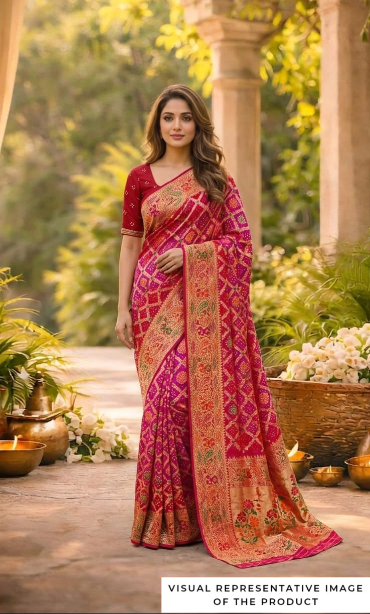 Jaya - Red & Pink Meenakari Tilfi Saree