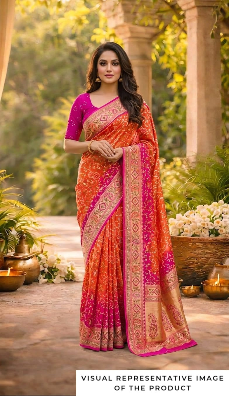 Anisha - Pink & Orange Meenakari Tilfi Saree