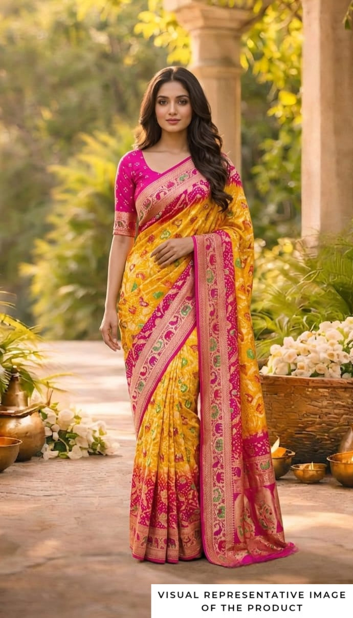 Lata - Pink & Yellow Meenakari Tilfi Saree