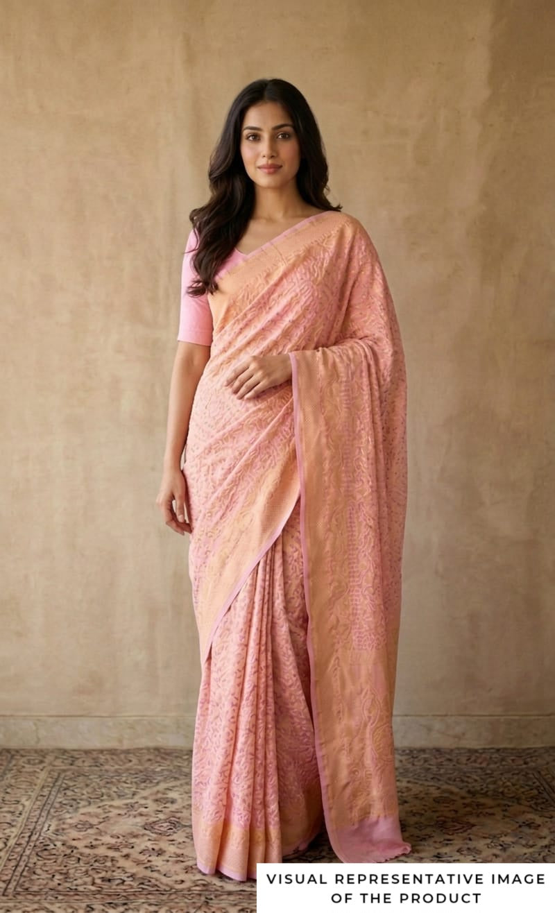 Jia - Peach Bandhani Banarasi Saree