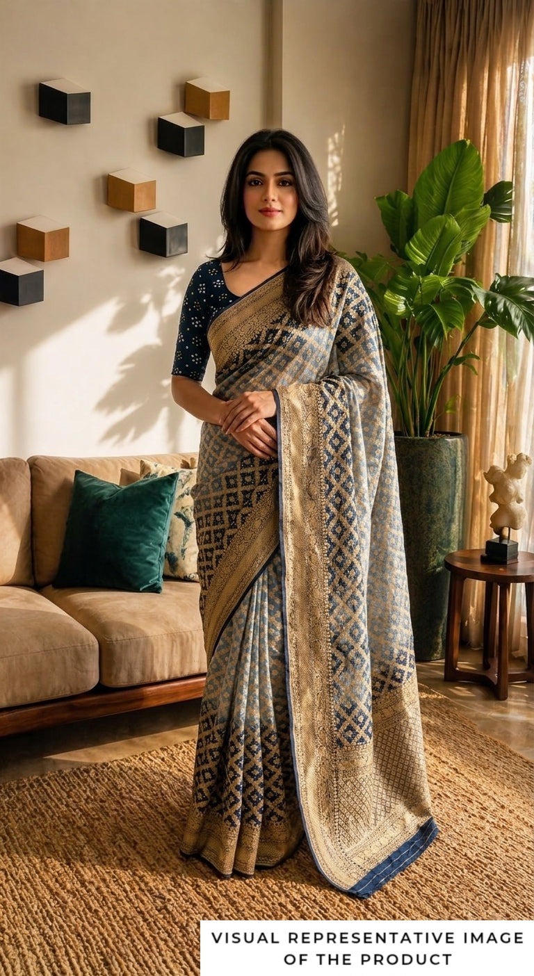 Neelima - Blue Shaded Bandhani Banarasi Saree