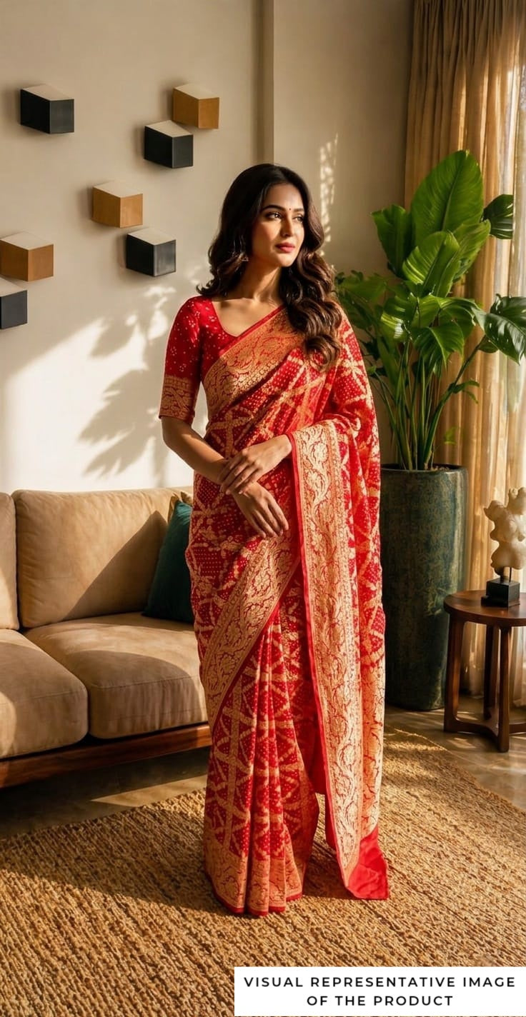 Adah - Red Bandhani Banarasi Saree