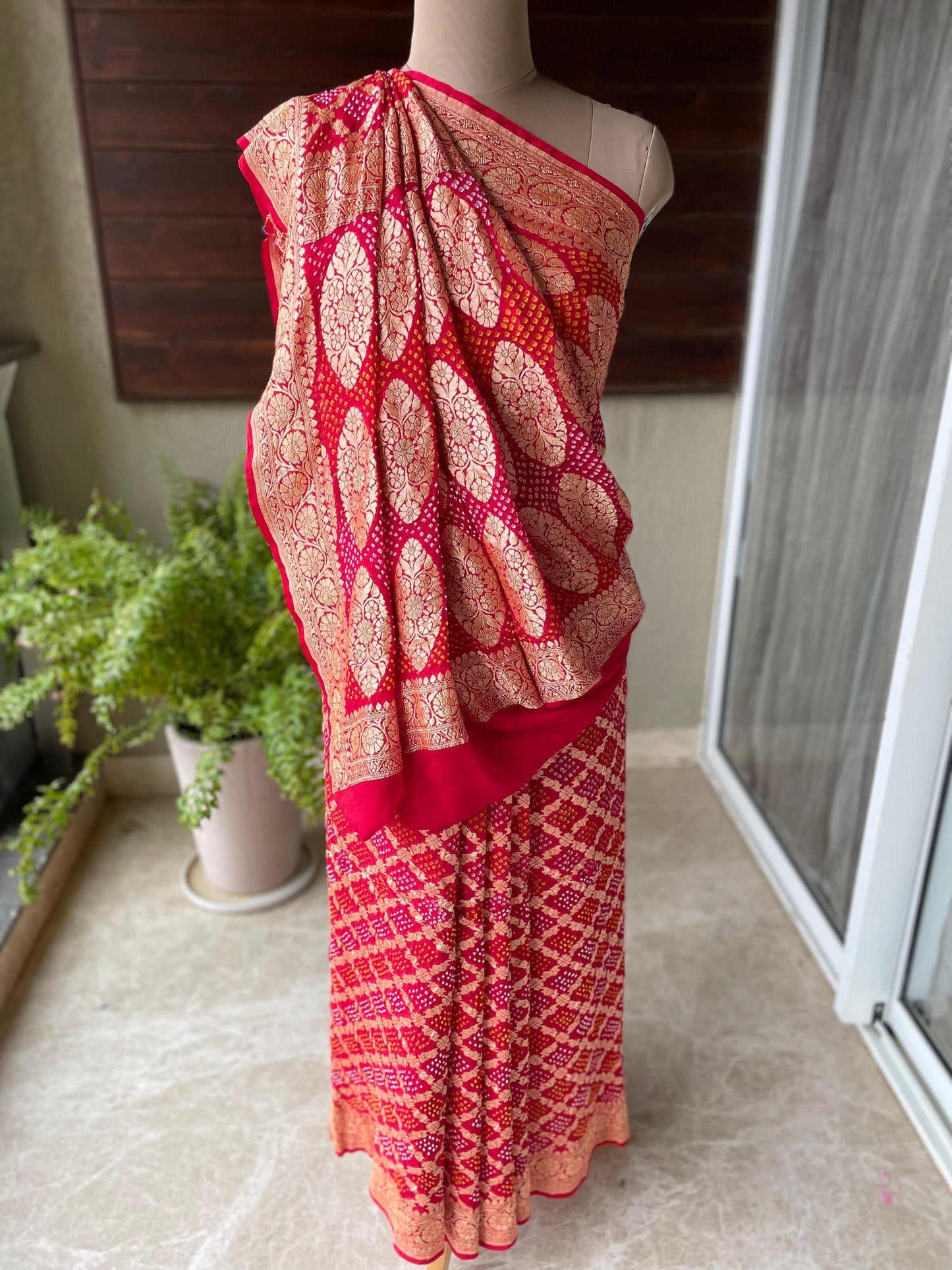 Vrinda - Red Bandhani Banarasi Saree
