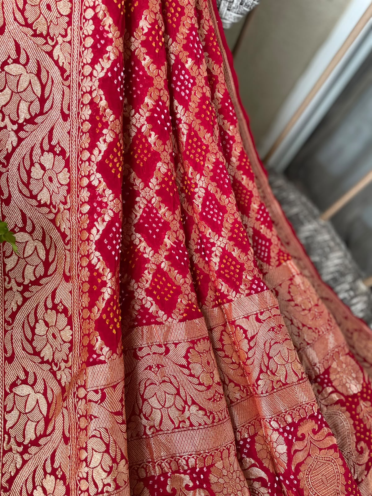 Zeenat - Red Bandhani Banarasi Dupatta