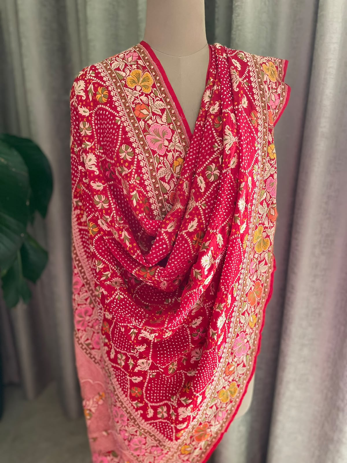 Amita - Red Tilfi Meenakari Bandhani Dupatta