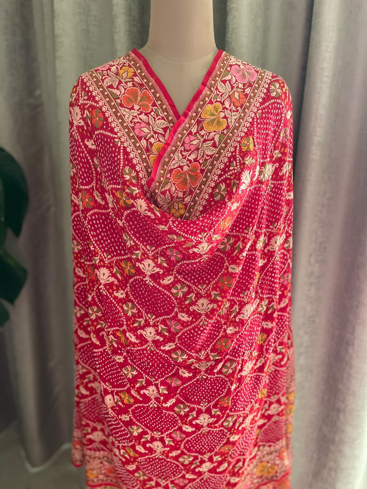 Amita - Red Tilfi Meenakari Bandhani Dupatta