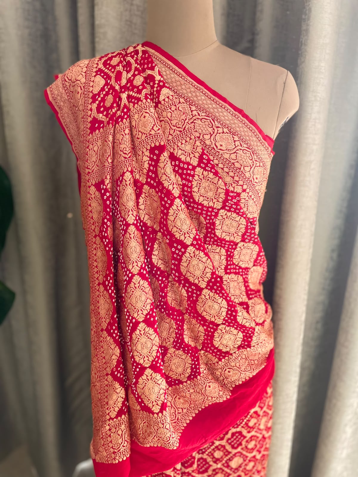 Vrinda - Red Bandhani Banarasi Saree