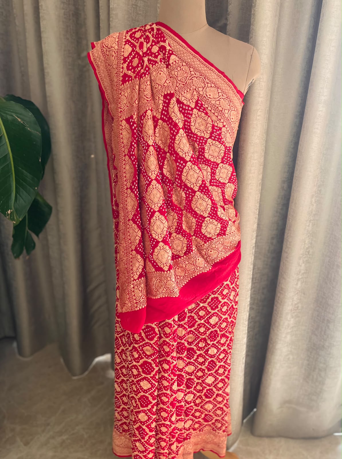 Vrinda - Red Bandhani Banarasi Saree