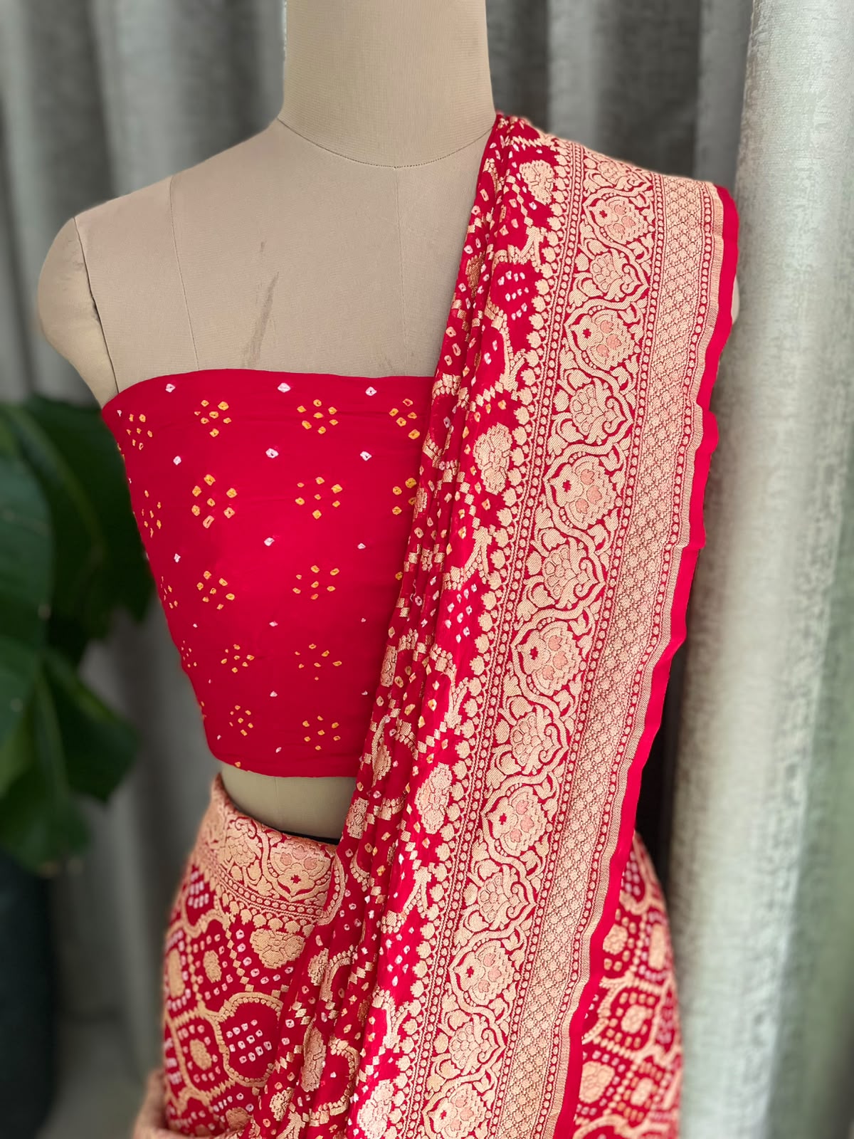 Vrinda - Red Bandhani Banarasi Saree