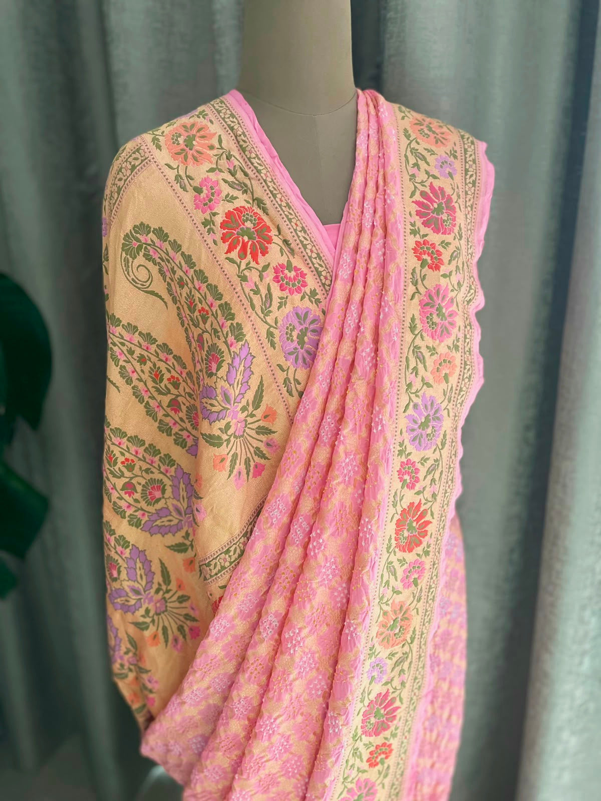 Gargi - Peach Tilfi Meenakari Bandhani Saree