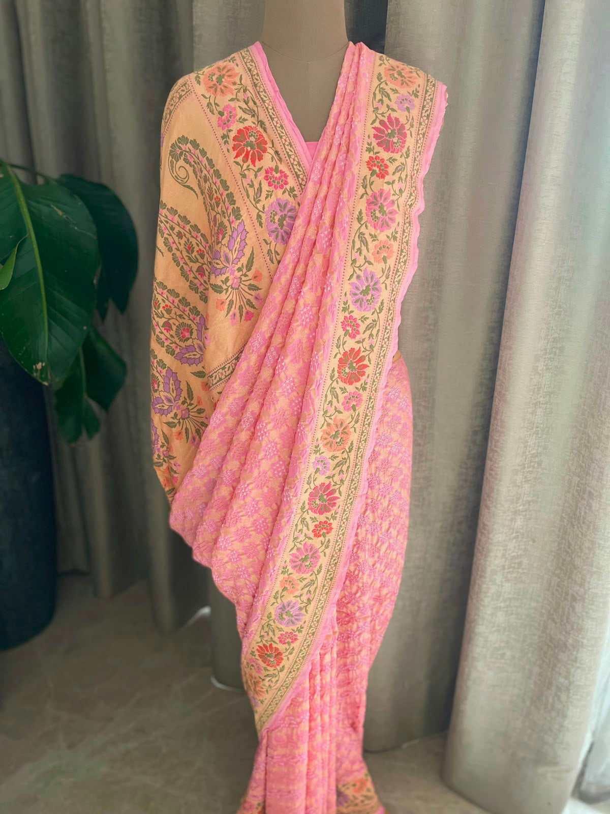 Gargi - Peach Tilfi Meenakari Bandhani Saree