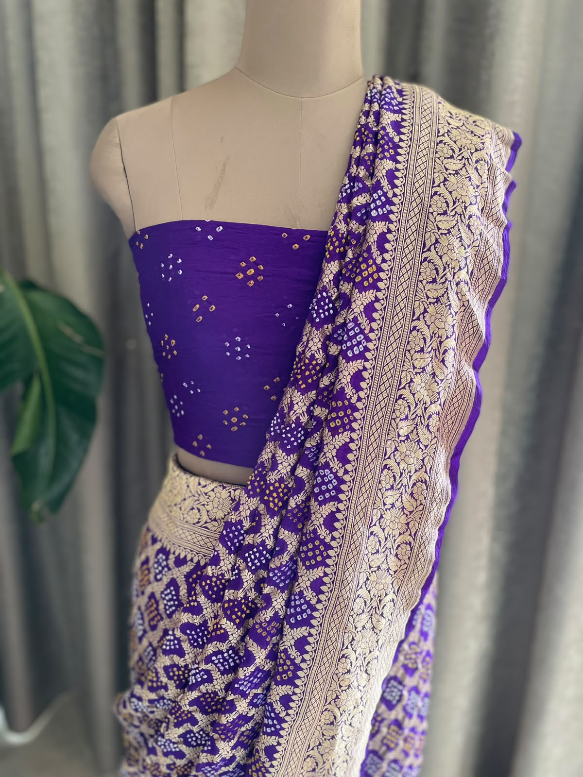 Atithi - Purple Bandhani Banarasi Saree