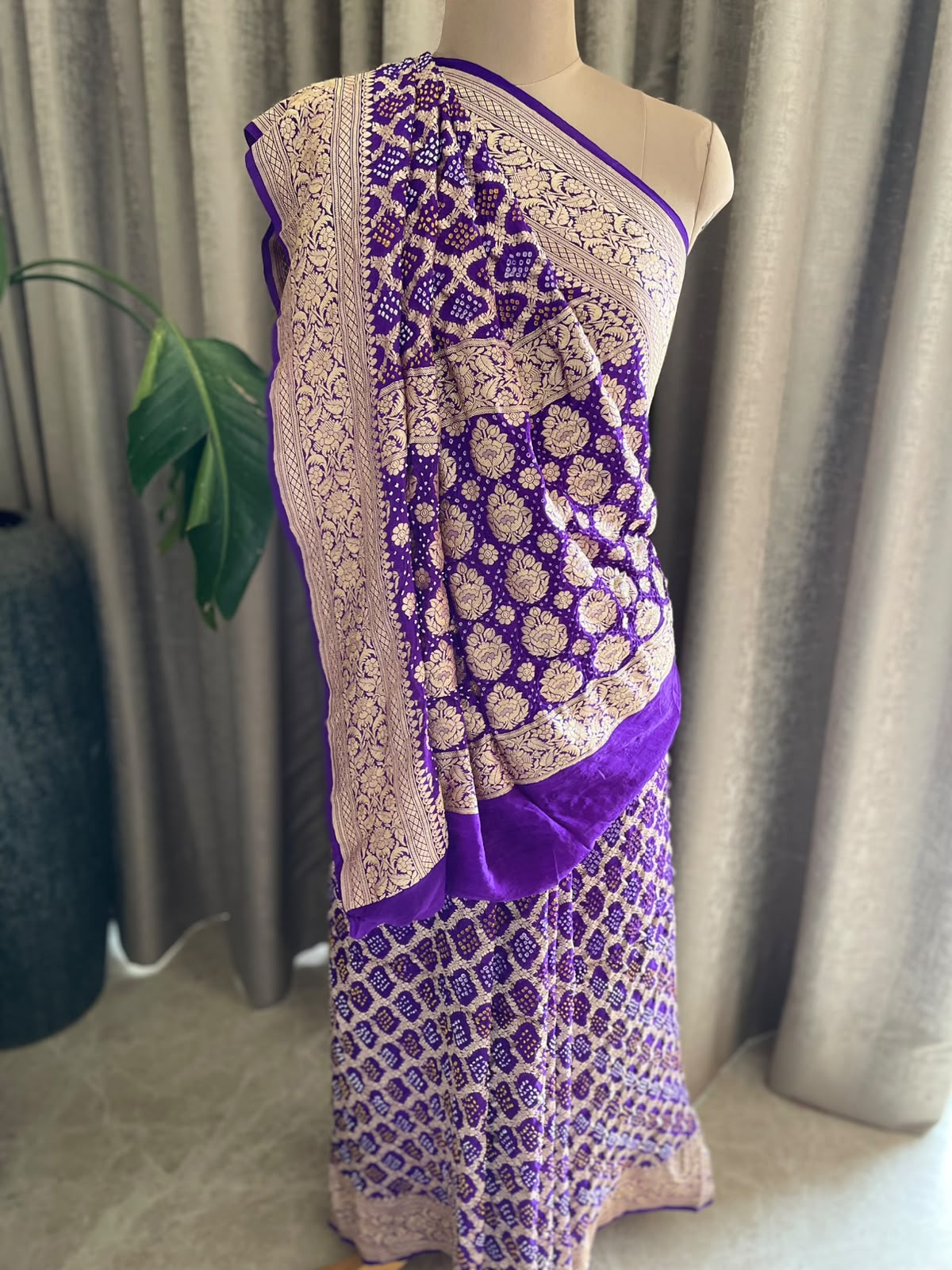 Atithi - Purple Bandhani Banarasi Saree