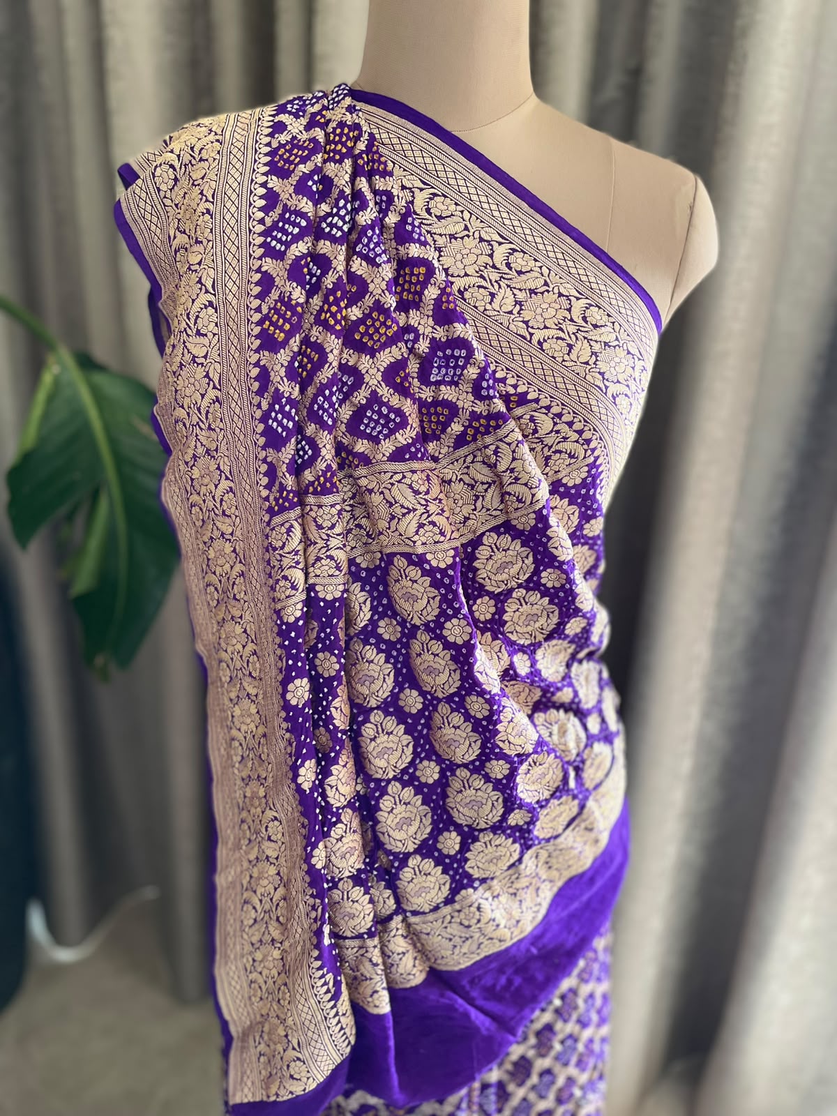 Atithi - Purple Bandhani Banarasi Saree