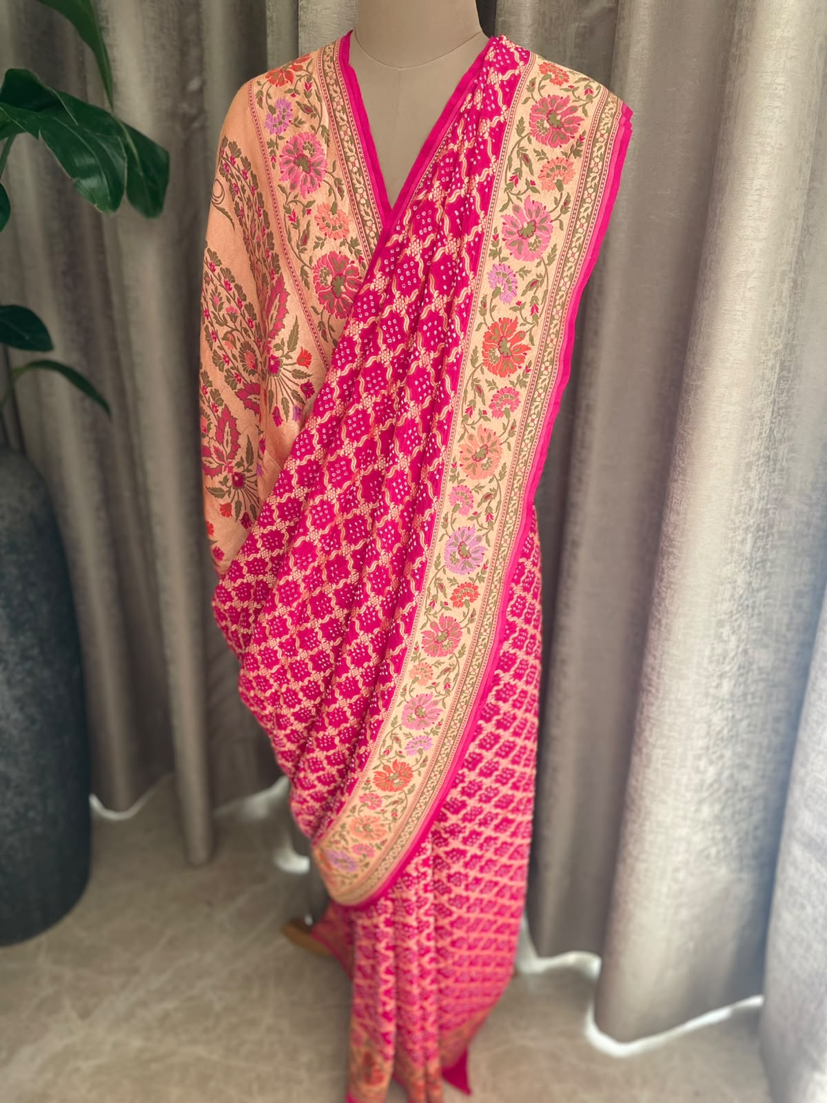 Kritika - Rani Pink Tilfi Meenakari Bandhani Saree