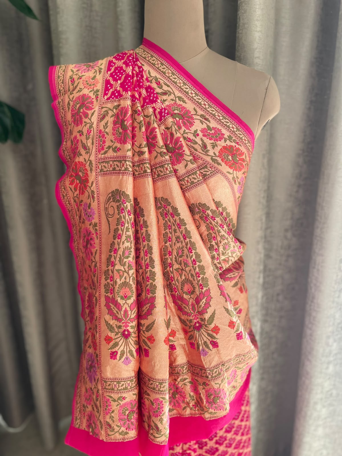 Kritika - Rani Pink Tilfi Meenakari Bandhani Saree