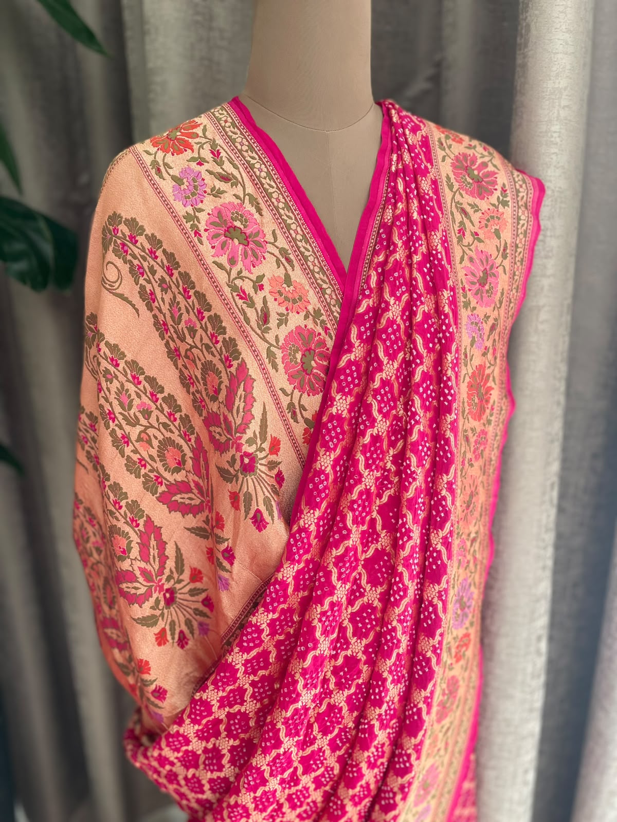 Kritika - Rani Pink Tilfi Meenakari Bandhani Saree
