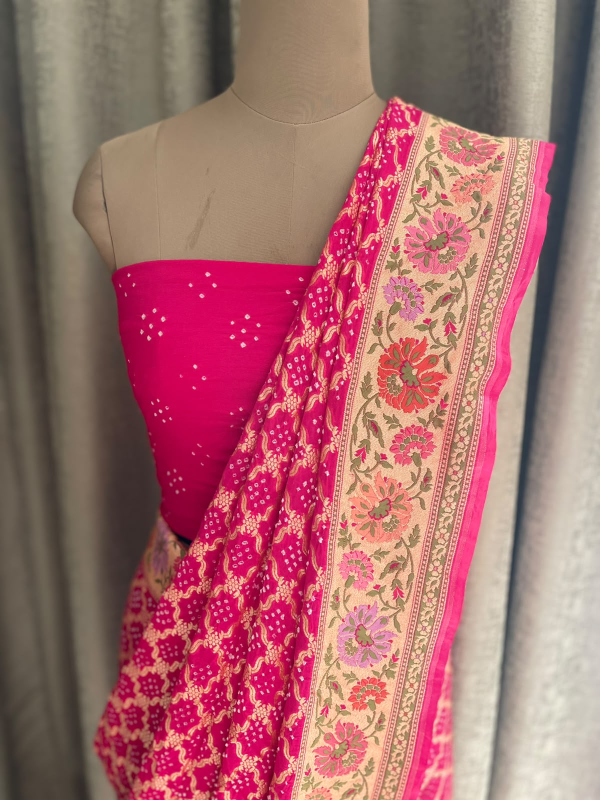 Kritika - Rani Pink Tilfi Meenakari Bandhani Saree