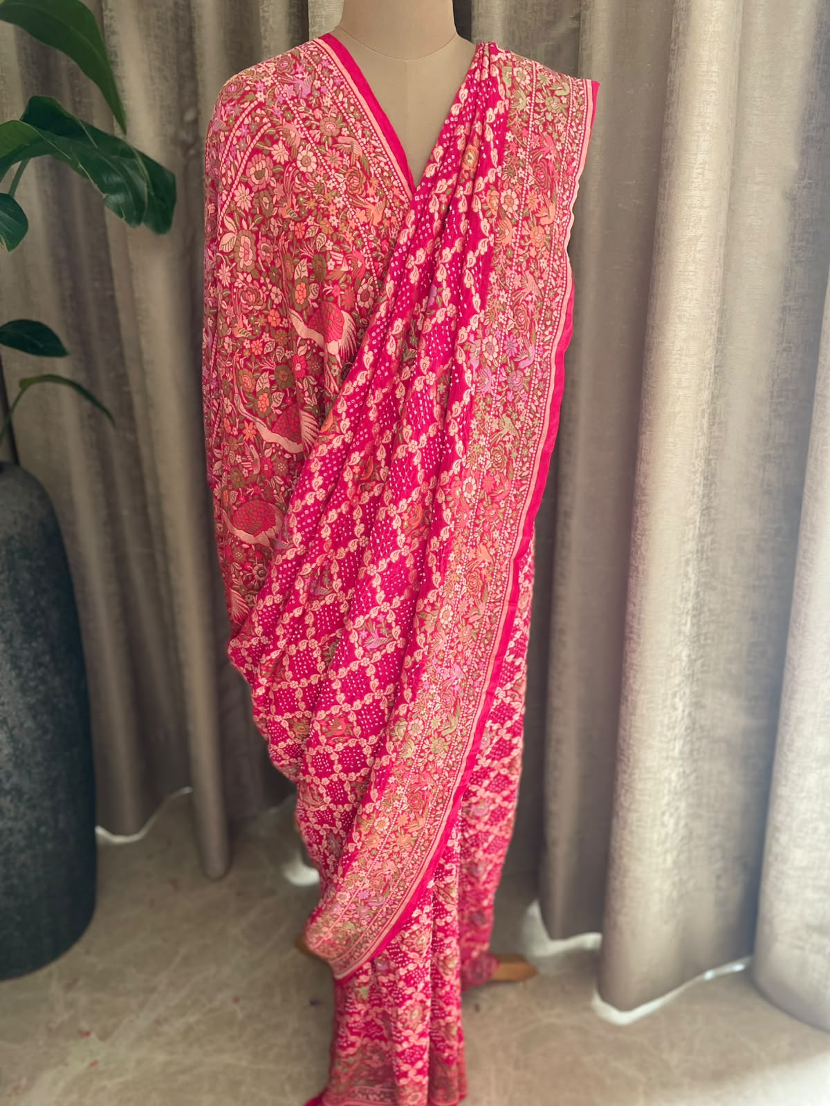 Abhaya - Rani Pink Tilfi Meenakari Bandhani Saree