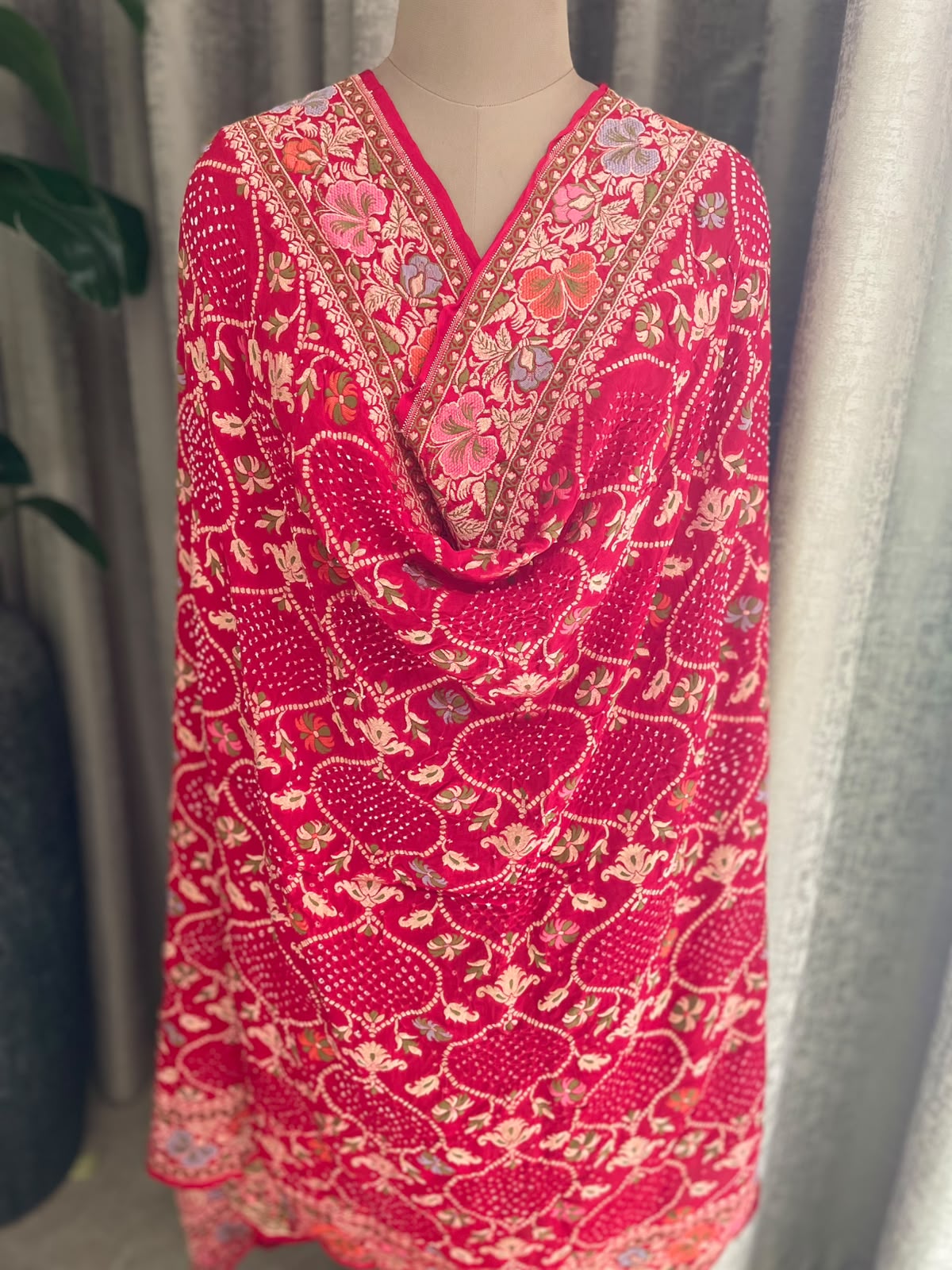 Amita - Red Tilfi Meenakari Bandhani Dupatta