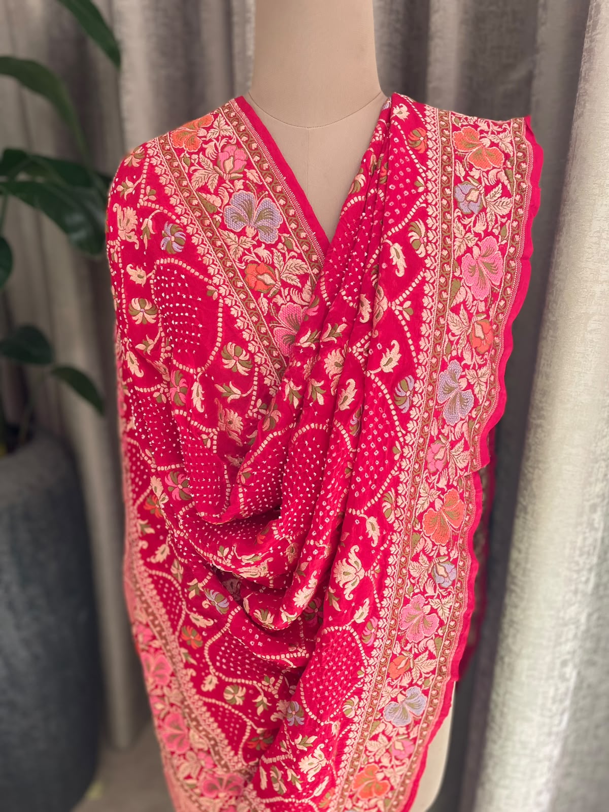 Amita - Red Tilfi Meenakari Bandhani Dupatta
