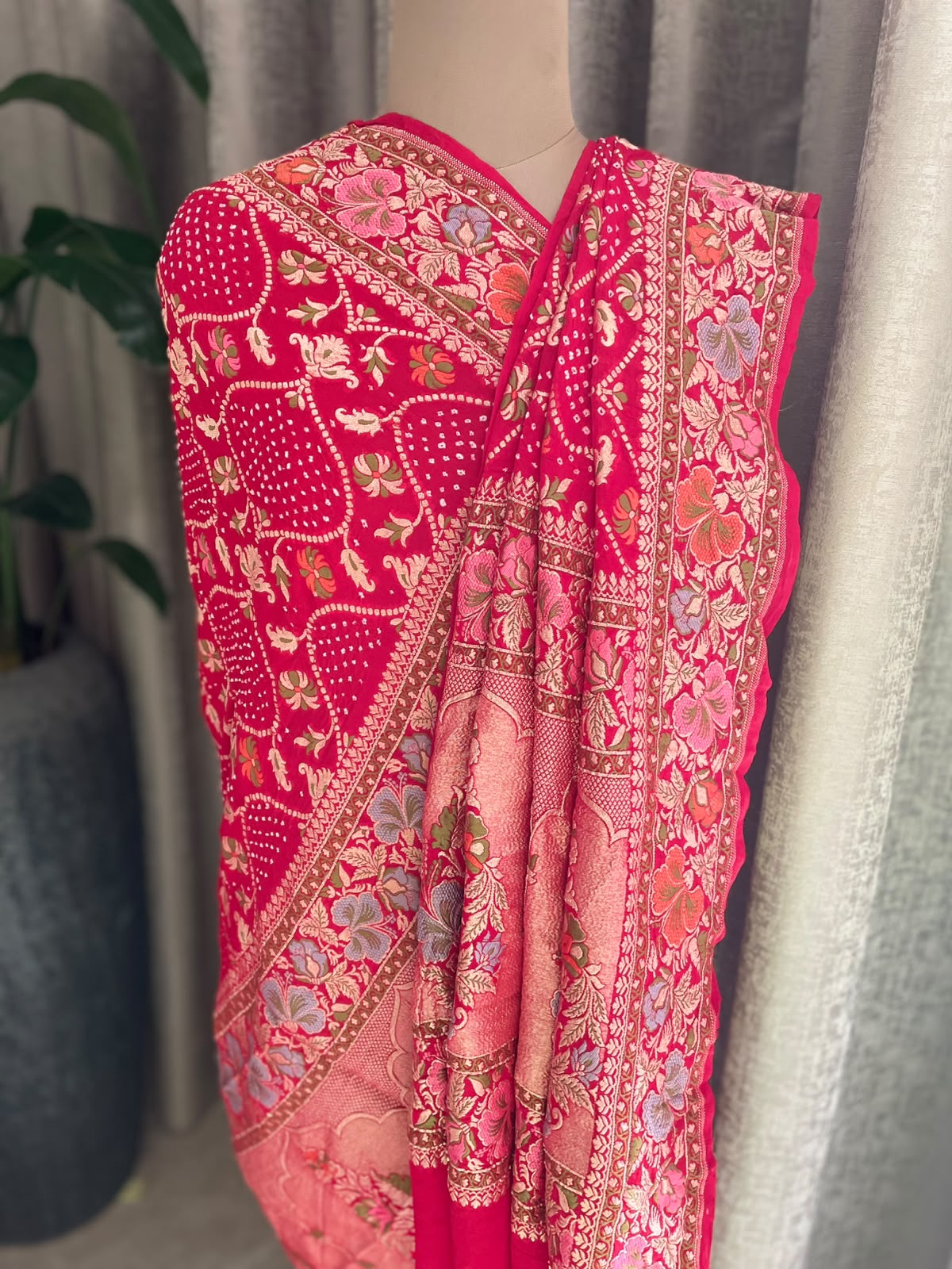 Amita - Red Tilfi Meenakari Bandhani Dupatta