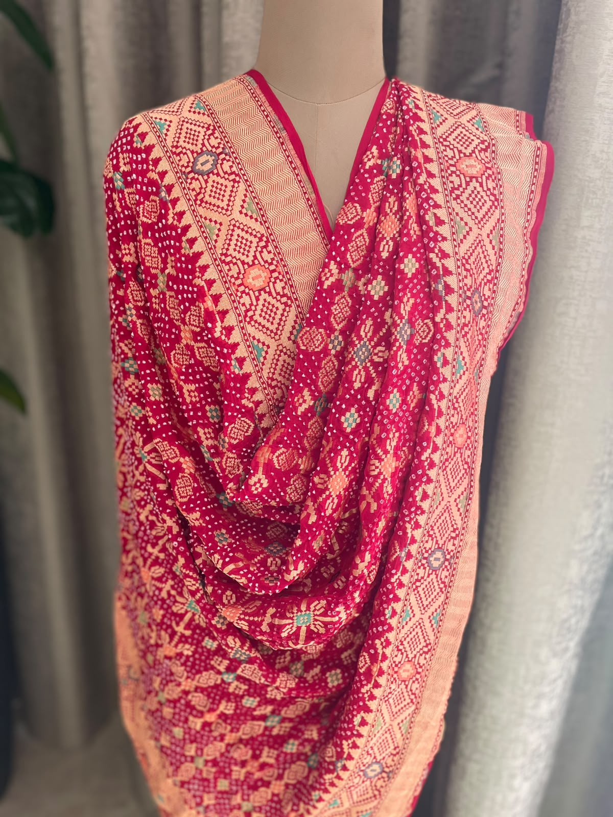 Baani - Red Meenakari Bandhani Dupatta