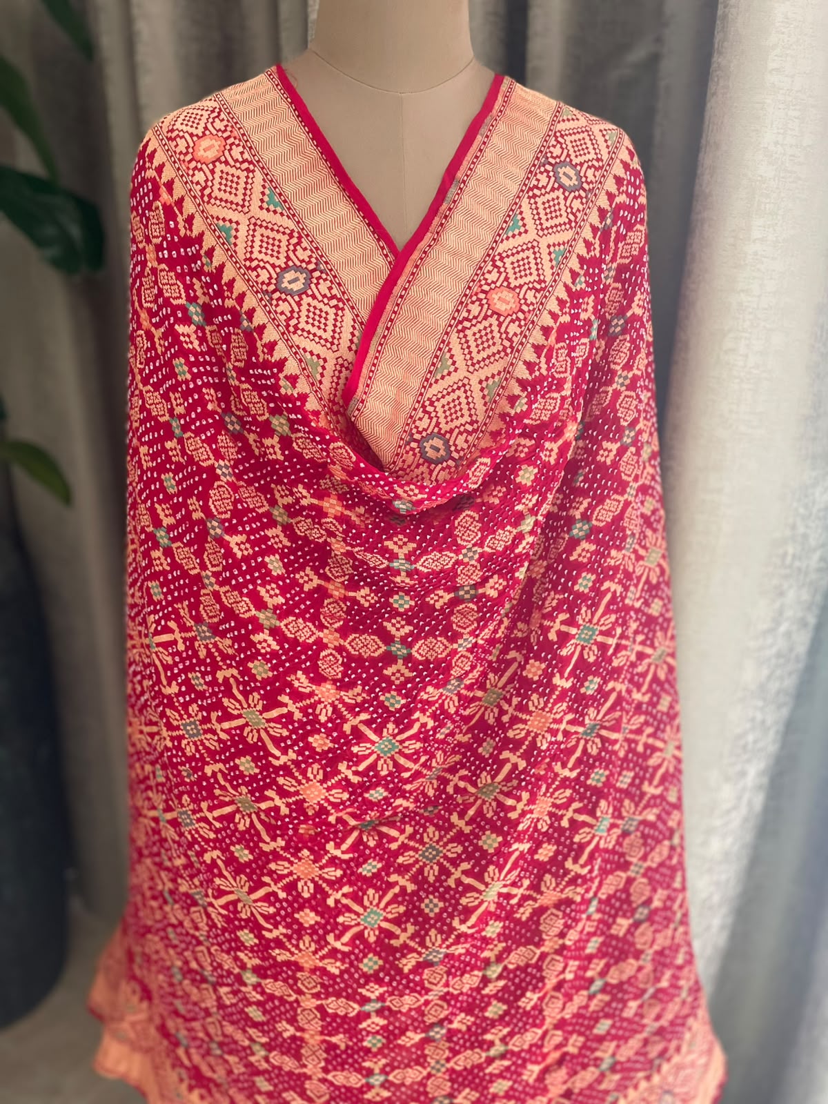 Baani - Red Meenakari Bandhani Dupatta