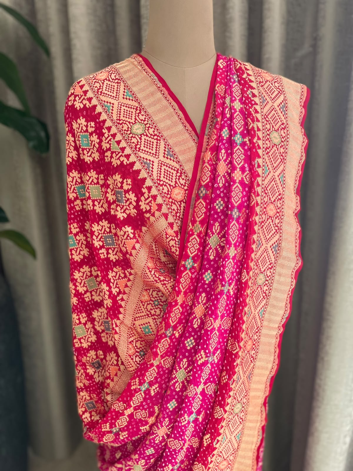 Vishakha - Red & Pink Meenakari Bandhani Saree