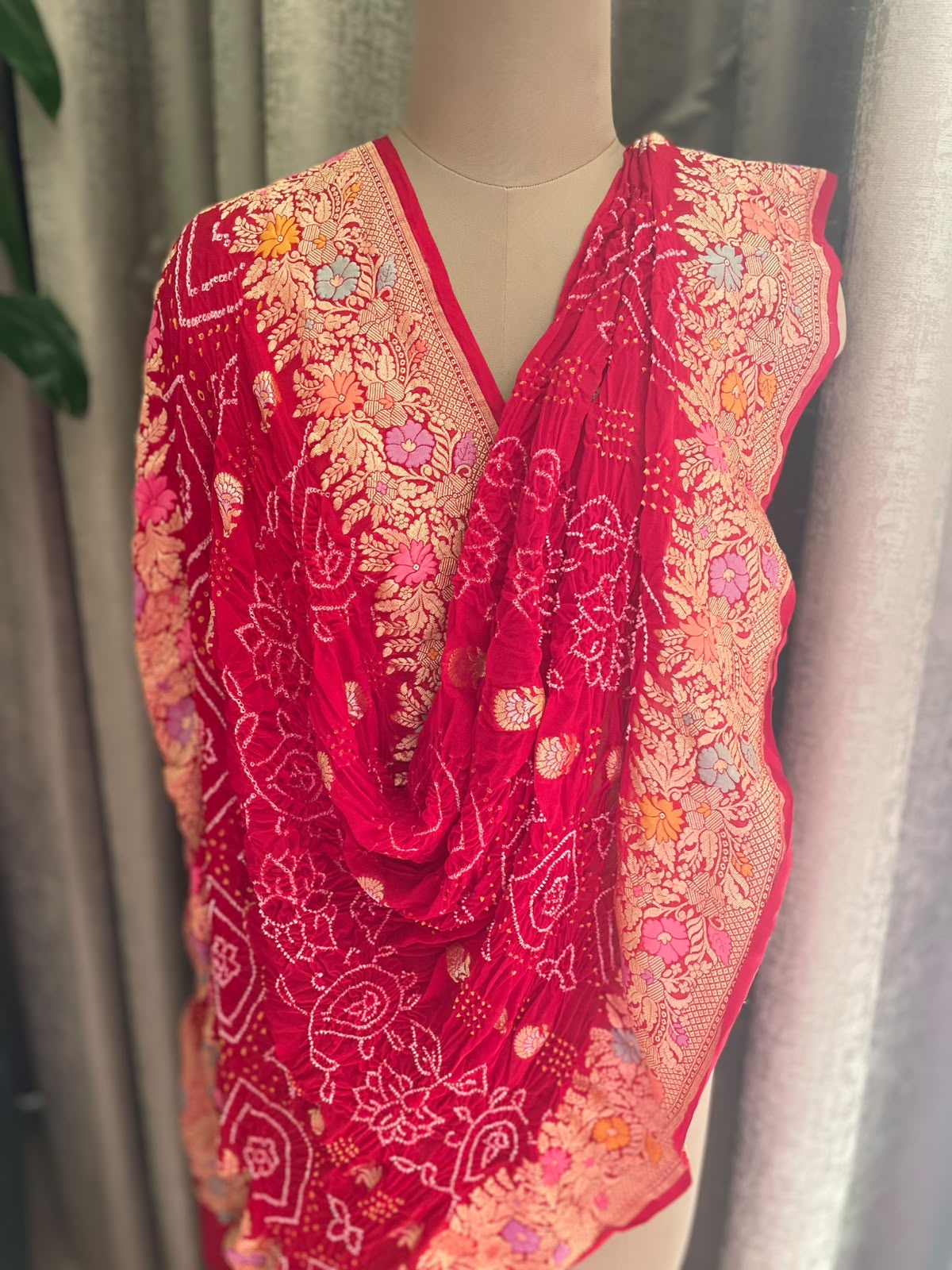 Adrika - Red Tilfi Meenakari Bandhani Dupatta