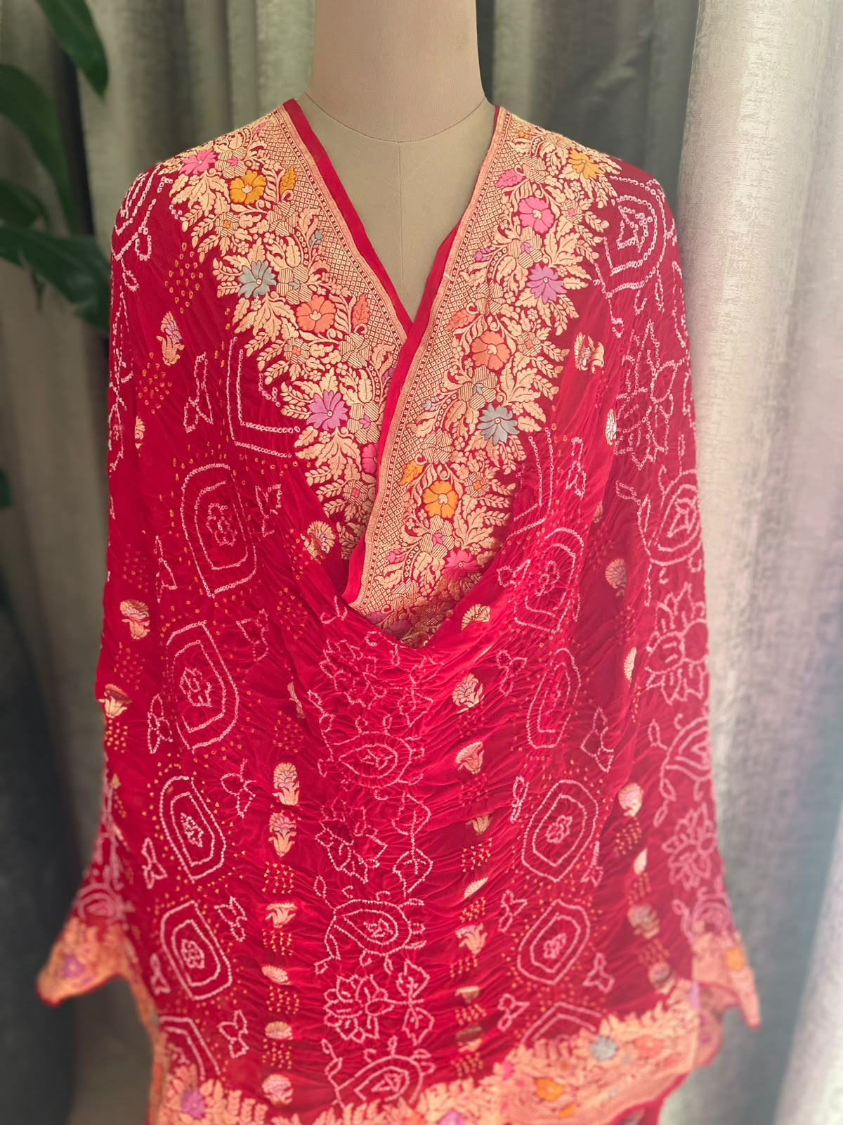 Adrika - Red Tilfi Meenakari Bandhani Dupatta
