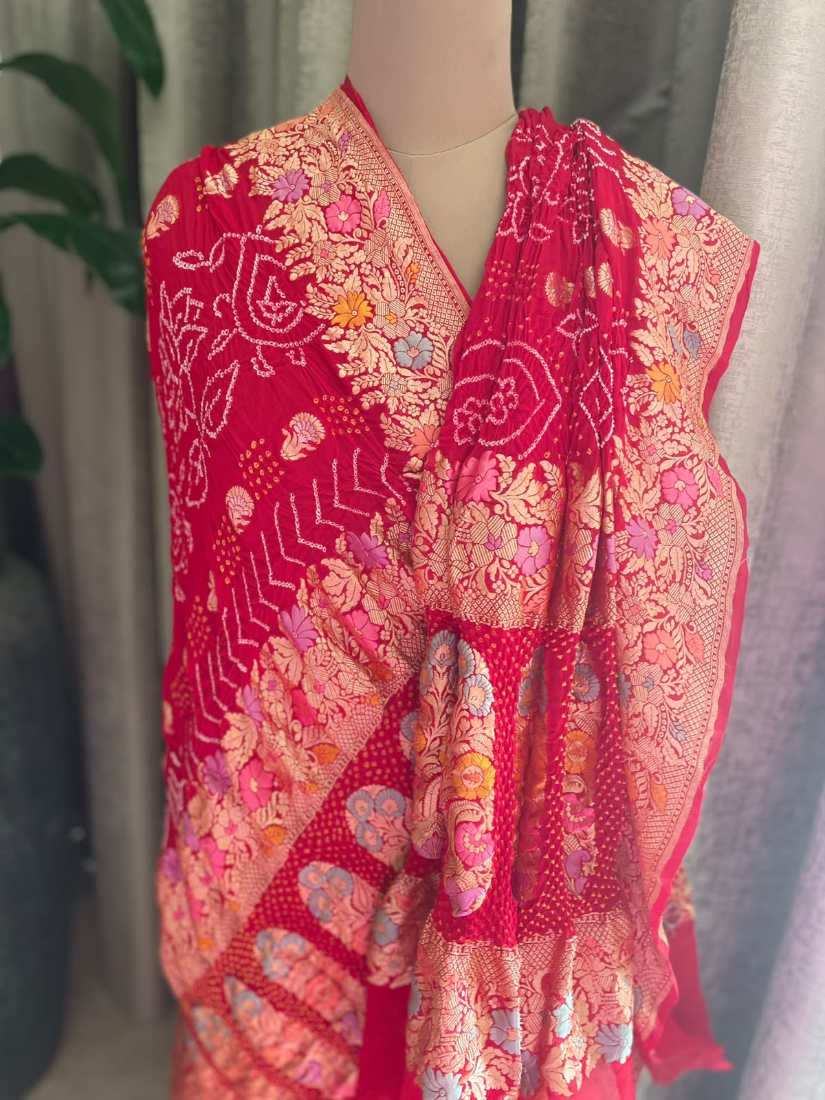 Adrika - Red Tilfi Meenakari Bandhani Dupatta