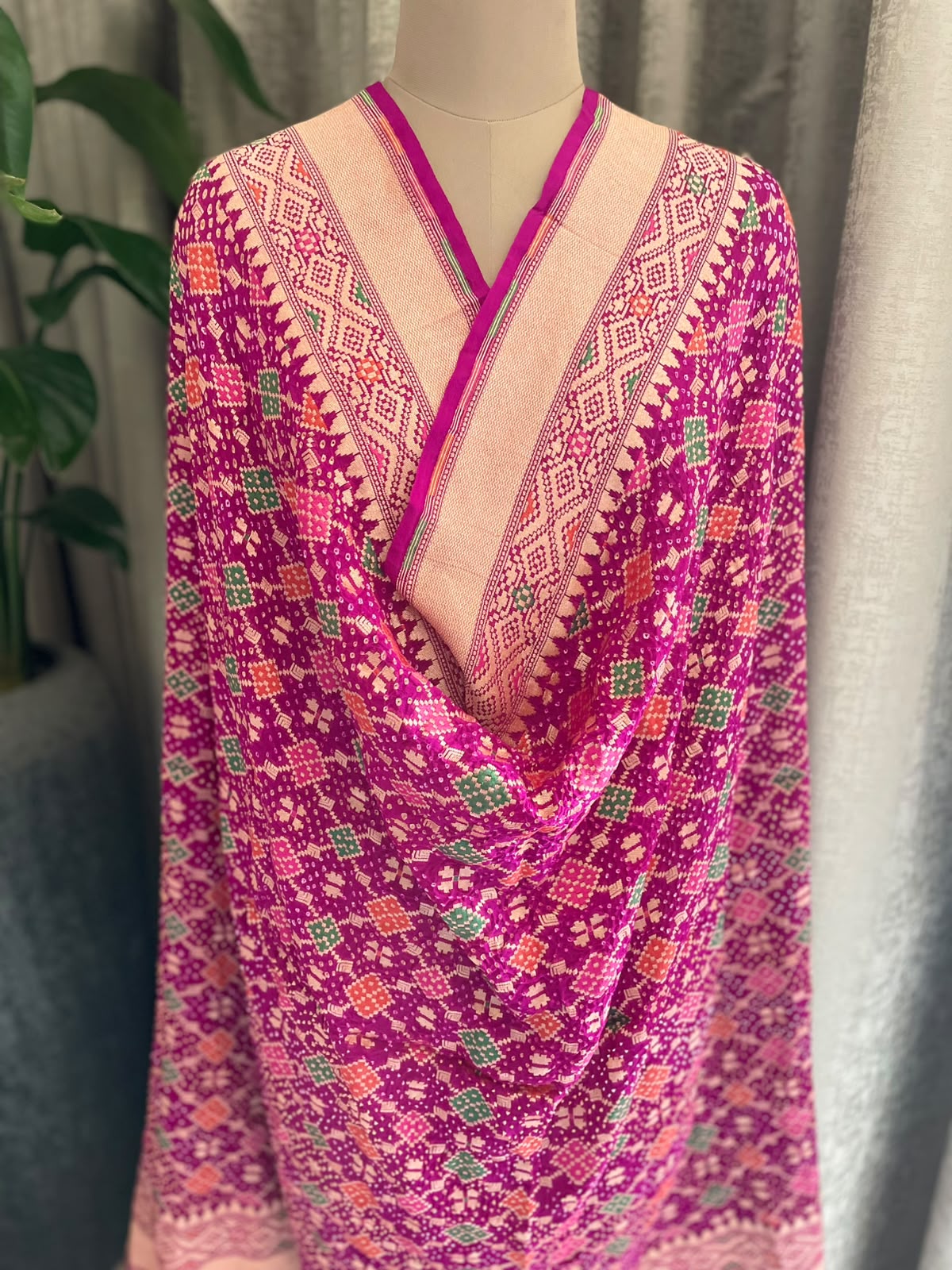 Tabassum - Magenta Meenakari Bandhani Dupatta